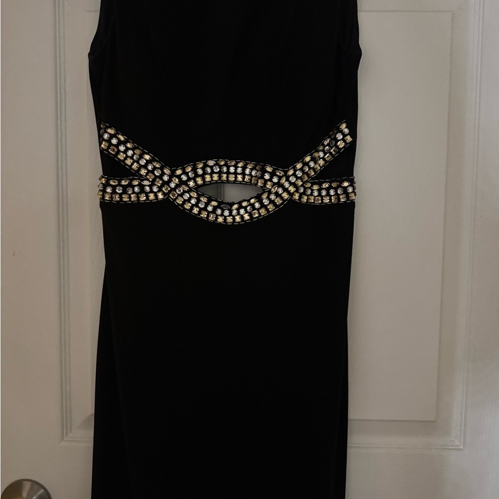 B Darlin Black Dress with Gold Embellishments